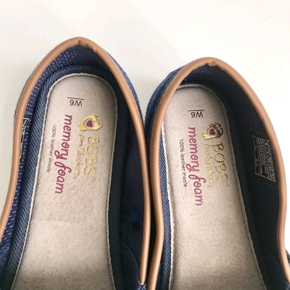 Sketchers BOBS Chambray Blue Canvas Flat Shoes Memory Foam Leather Insole 6 - Picture 6 of 9